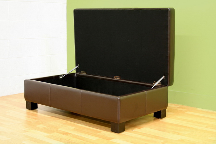 Gallo Dark Brown Leather Storage Ottoman Wholesale Interiors